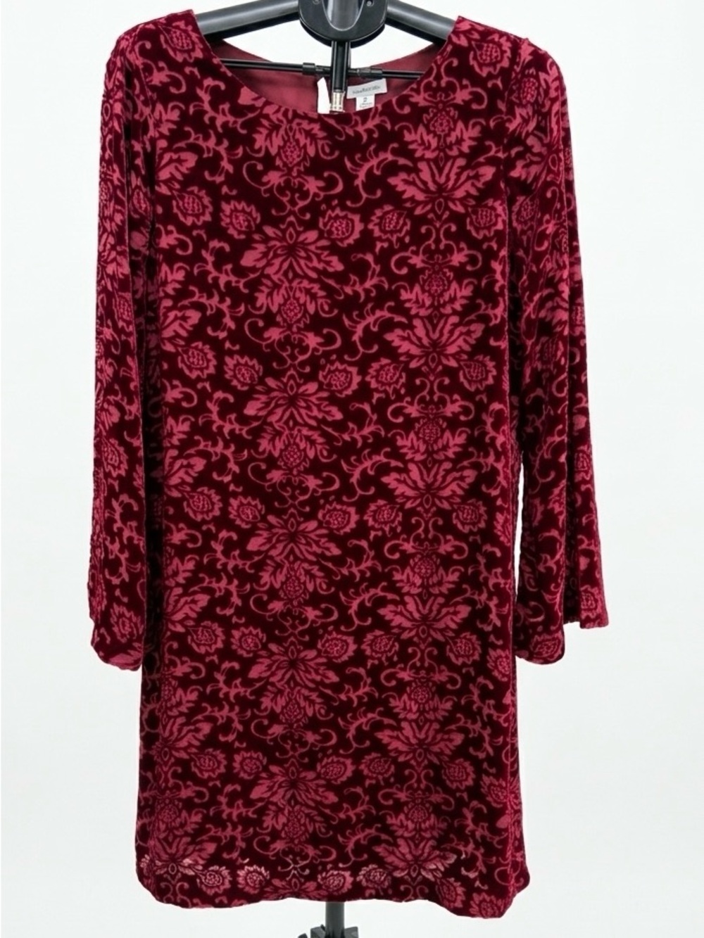 Sundance Velvet Damask Burnout Midi Dress - Burgundy